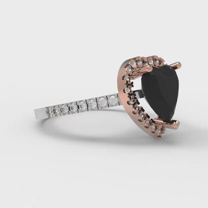 2.285 cttw Natural Onyx Hidden Halo Engagement Ring - Solid White/Rose Gold (VVS1, Heart Cut,8mm)