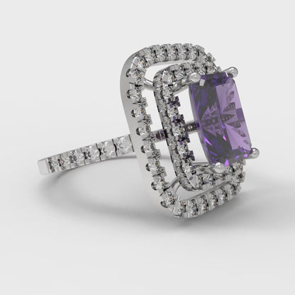 2.62 cttw Natural Amethyst Hidden Halo Engagement Ring - Solid White Gold (VVS1, Emerald Cut,8X6.0mm)