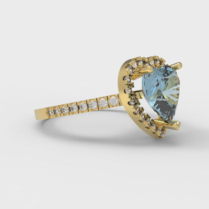 2.285 cttw Natural Swiss Blue Topaz Hidden Halo Engagement Ring - Solid Gold (Heart Cut,8mm)