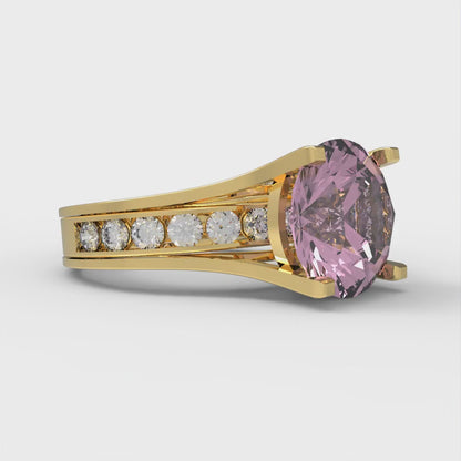 3.39 cttw Round Cut Simulated Pink Diamond Bridal Set - Solid Yellow Gold Engagement Ring & Wedding Band