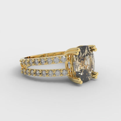 3.48 cttw Natural Morganite Solitaire with Zirconia Simulated Diamond Accents Engagement Ring - Solid Gold (Long Cushion Cut,9x7mm)