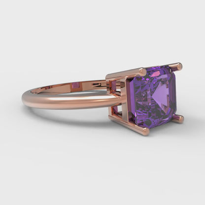 2 cttw Simulated Alexandrite Solitaire  Engagement Ring - Solid Rose Gold (VVS1, Asscher Cut,7.0mm)