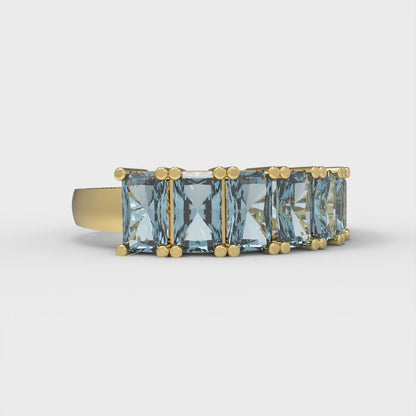 2.61 cttw Natural Sky Blue Topaz Emerald Cut Yellow Gold Eternity Wedding Band