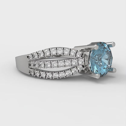 1.27 cttw Natural Swiss Blue Topaz Solitaire with Zirconia Simulated Diamond Accents Engagement Ring - Solid Gold (Round Cut,6.5mm)