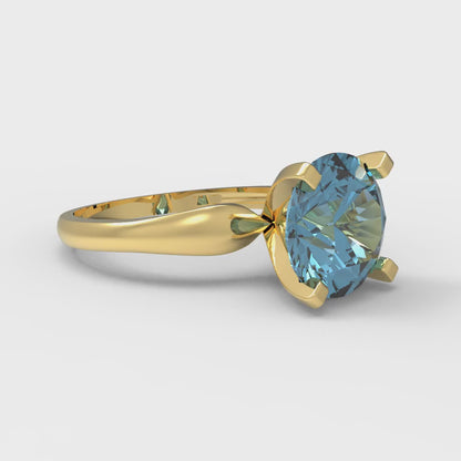 2.5 cttw Zirconia Simulated Blue Diamond Solitaire  Engagement Ring - Solid Gold (VVS1, Round Cut,8.5mm)