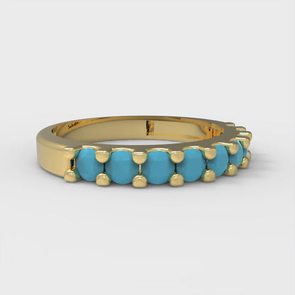 0.63 cttw Simulated Turquoise Round Cut Yellow Gold Eternity Wedding Band