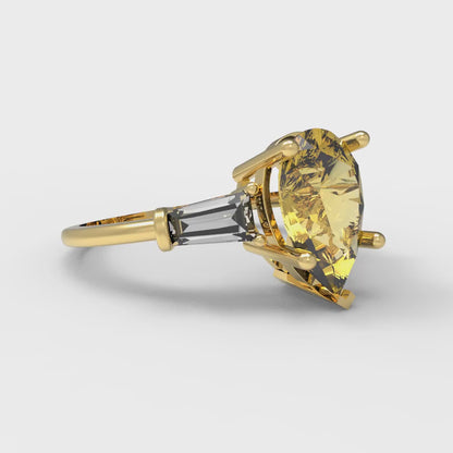 2.5 cttw Natural Citrine Three-Stone Engagement Ring - Solid Gold (Pear Cut,10x7mm)