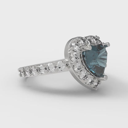 2.03 cttw Natural London Blue Topaz Hidden Halo Engagement Ring - Solid Gold (Heart Cut,7.0mm)