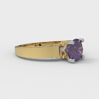 1.06 cttw Simulated Alexandrite Solitaire  Engagement Ring - Solid Yellow/White Gold (VVS1, Round Cut,6.5mm)