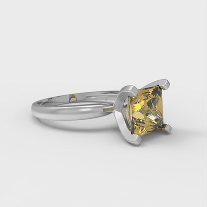 2 cttw Zirconia Simulated Yellow Diamond Solitaire  Engagement Ring - Solid Gold (VVS1, Princess Cut,7.0mm)
