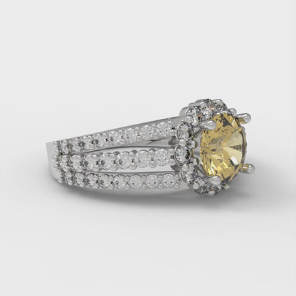 1.83 cttw Zirconia Simulated Yellow Diamond Hidden Halo Engagement Ring - Solid Gold (VVS1, Round Cut,6.5mm)