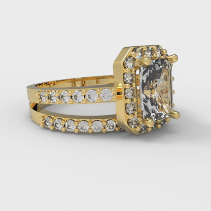 1.92 cttw White Sapphire Hidden Halo Engagement Ring - Solid Gold (Emerald Cut,7.5X5.5mm)