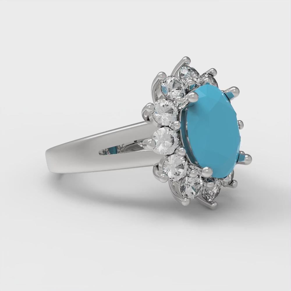 2.72 cttw Simulated Turquoise Hidden Halo Engagement Ring - Solid Gold (Oval Cut,9x7mm)