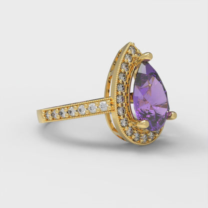 2.36 cttw Simulated Alexandrite Hidden Halo Engagement Ring - Solid Gold (Pear Cut,10x7mm)