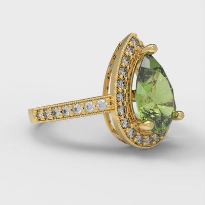 2.36 cttw Natural Peridot Hidden Halo Engagement Ring - Solid Gold (Pear Cut,10x7mm)