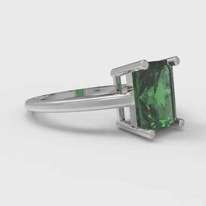 2 cttw Simulated Emerald Solitaire  Engagement Ring - Solid Gold (Emerald Cut,8x6mm)