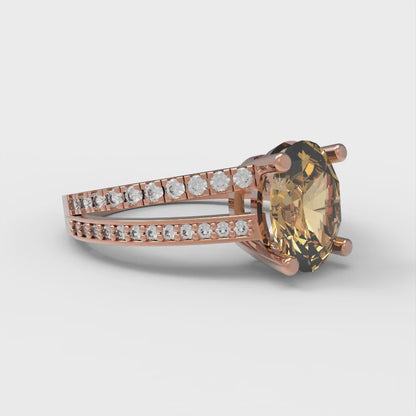 2.32 cttw Zirconia Simulated Champagne Diamond Solitaire with Zirconia Simulated Diamond Accents Engagement Ring - Solid Rose Gold (VVS1, Oval Cut,9X7mm)