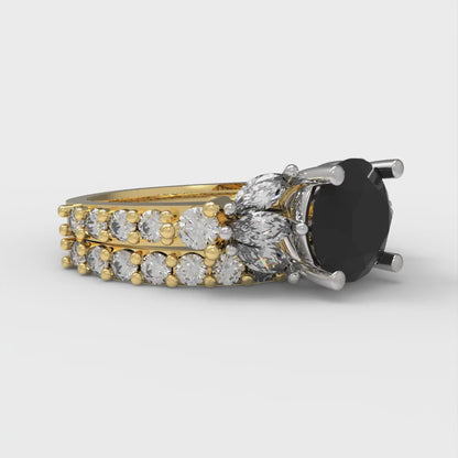 2.94 cttw Round Cut Natural Onyx Bridal Set - Solid Yellow/White Gold Engagement Ring & Wedding Band