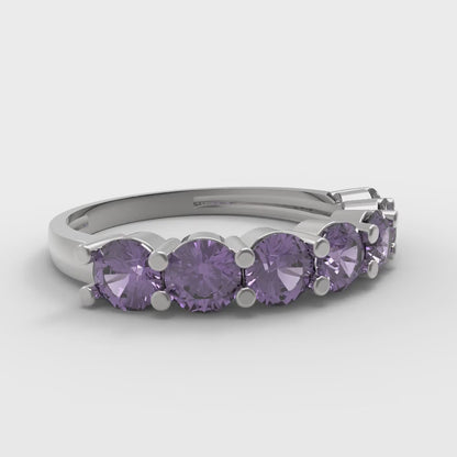1.19 cttw Natural Amethyst Round Cut White Gold Eternity Wedding Band