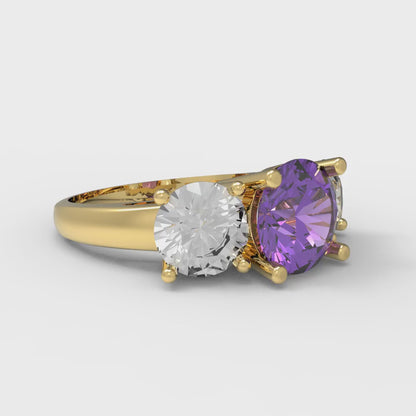 3 cttw Simulated Alexandrite Three-Stone Engagement Ring - Solid Gold (Round Cut,7.5mm)