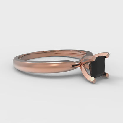 0.5 cttw Natural Onyx Solitaire  Engagement Ring - Solid Rose Gold (VVS1, Princess Cut,4.5mm)