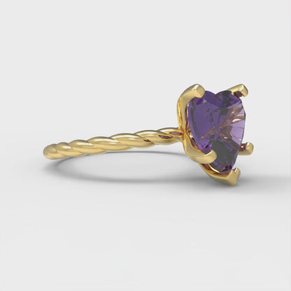 2 cttw Natural Amethyst Solitaire  Engagement Ring - Solid Yellow Gold (VVS1, Heart Cut,8.0mm)