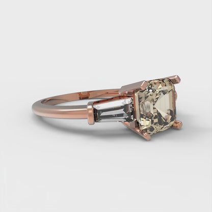1.62 cttw Natural Morganite Three-Stone Engagement Ring - Solid Gold (Square Emerald Cut,6.5X6.5mm)