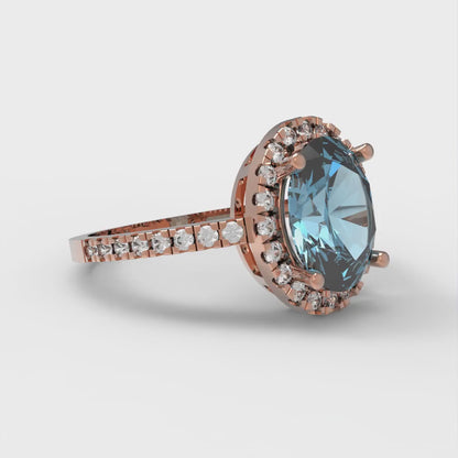 2.27 cttw Zirconia Simulated Blue Diamond Solitaire with Zirconia Simulated Diamond Accents Engagement Ring - Solid Gold (VVS1, Oval Cut,9X7mm)