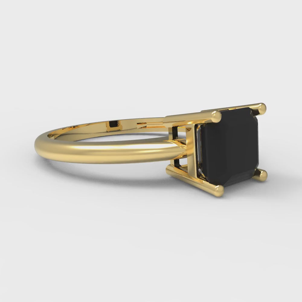 1 cttw Natural Onyx Solitaire  Engagement Ring - Solid Gold (Asscher Cut,6mm)