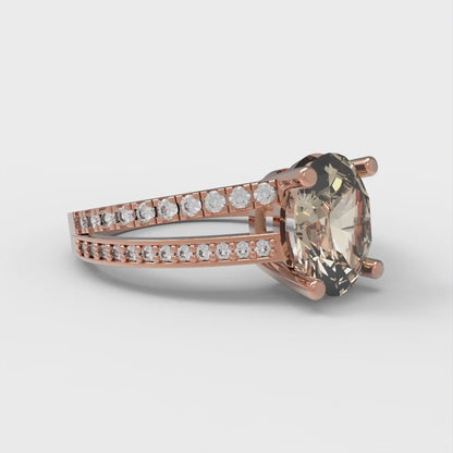 2.32 cttw Natural Morganite Solitaire with Zirconia Simulated Diamond Accents Engagement Ring - Solid Gold (Oval Cut,9X7mm)