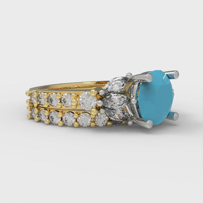 2.94 cttw Round Cut Simulated Turquoise Bridal Set - Solid Yellow/White Gold Engagement Ring & Wedding Band