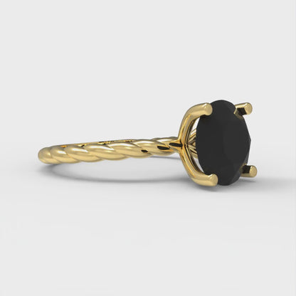 2 cttw Natural Onyx Solitaire  Engagement Ring - Solid Gold (Round Cut,8.0mm)