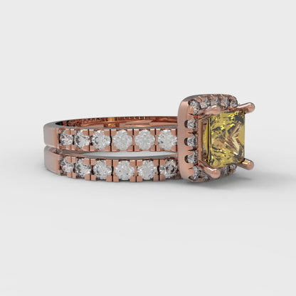 1.56 cttw Princess Cut Natural Citrine Bridal Set - Solid Rose Gold Engagement Ring & Wedding Band