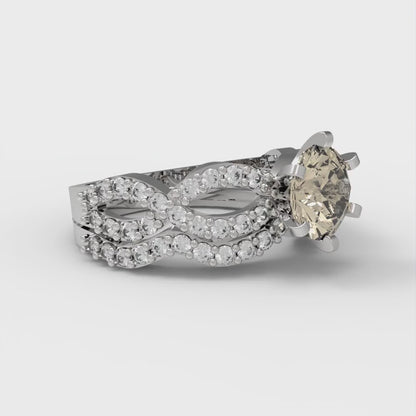 1.57 cttw Round Cut Natural Morganite Bridal Set - Solid White Gold  Engagement Ring & Wedding Band