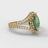 1.2 ct Brilliant Marquise Cut Simulated Emerald Stone Yellow Gold Halo Solitaire with Accents Ring