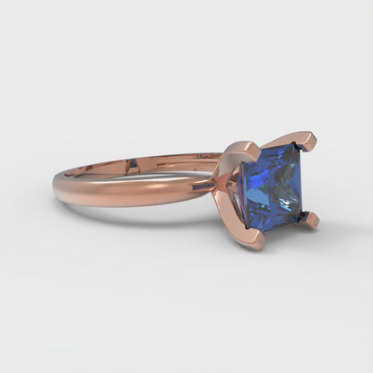 1.5 cttw Simulated Tanzanite Solitaire  Engagement Ring - Solid Gold (Princess Cut,6.5mm)