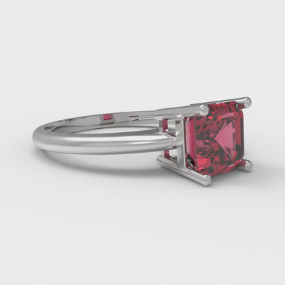 1 cttw Simulated Pink Tourmaline Solitaire  Engagement Ring - Solid White Gold (VVS1, Asscher Cut,6mm)