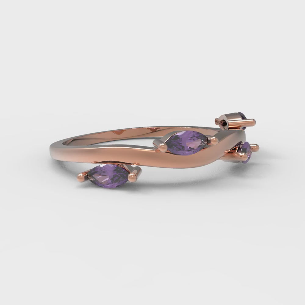 0.4 cttw Natural Amethyst Marquise Cut Rose Gold Eternity Wedding Band