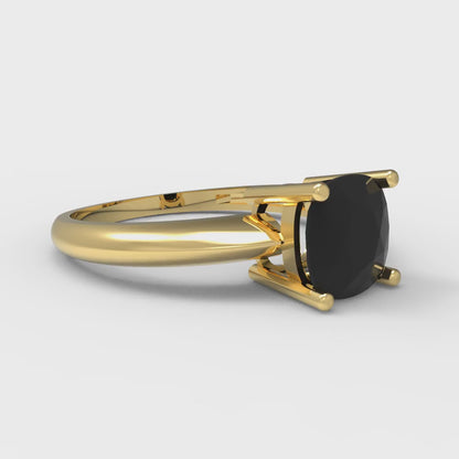 1.5 cttw Natural Onyx Solitaire  Engagement Ring - Solid Yellow Gold (VVS1, Cushion Cut,6.5mm)