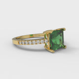 1.66 ct Brilliant Princess Cut Simulated Emerald Stone Yellow Gold Solitaire with Accents Ring