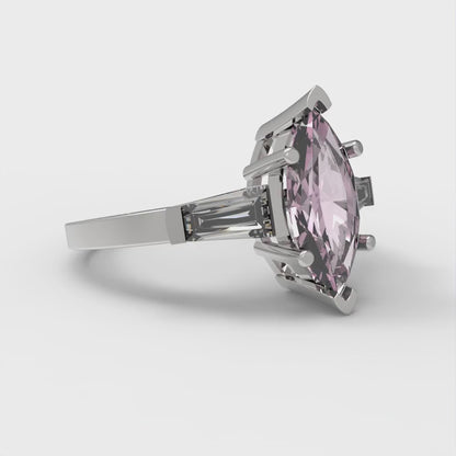 2 cttw Zirconia Simulated Pink Diamond Three-Stone Engagement Ring - Solid White Gold (VVS1, Marquise Cut,11x5.5mm)
