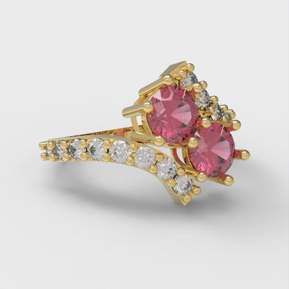 1.48 cttw Simulated Ruby Solitaire with Zirconia Simulated Diamond Accents Engagement Ring - Solid Yellow Gold (VVS1, Round Cut,5mm)