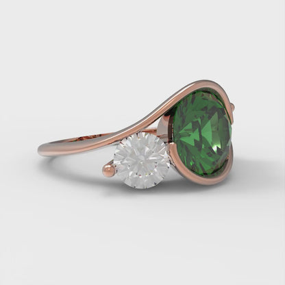 3.5 cttw Simulated Emerald Three-Stone Engagement Ring - Solid Rose Gold (VVS1, Round Cut,8.0mm)