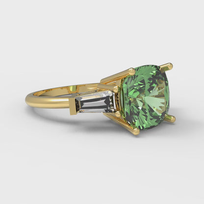 3 cttw Zirconia Simulated Green Diamond Three-Stone Engagement Ring - Solid Gold (VVS1, Cushion Cut,8.0mm)