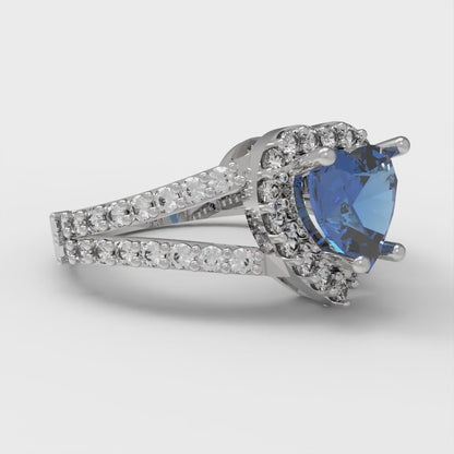 1.49 cttw Simulated Tanzanite Hidden Halo Engagement Ring - Solid Gold (Heart Cut,6.5mm)