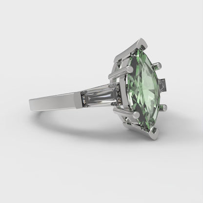 2 cttw Zirconia Simulated Green Diamond Three-Stone Engagement Ring - Solid Gold (VVS1, Marquise Cut,11x5.5mm)