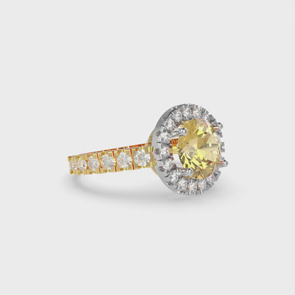 1.86 cttw Yellow Moissanite Hidden Halo Engagement Ring - Solid White/Yellow Gold (VVS1, Round Cut,7.5mm)