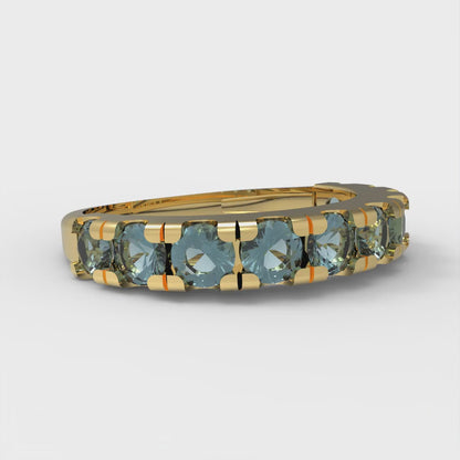 1 cttw Natural Swiss Blue Topaz Round Cut Yellow Gold Eternity Wedding Band