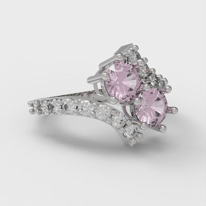 1.48 cttw Zirconia Simulated Pink Diamond Solitaire with Zirconia Simulated Diamond Accents Engagement Ring - Solid Gold (VVS1, Round Cut,5mm)