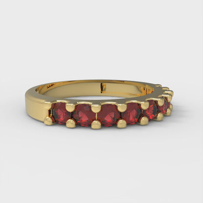 0.63 cttw Natural Garnet Round Cut Yellow Gold Eternity Wedding Band
